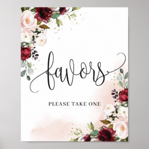 Gorgeous burgundy blush pink floral favors sign