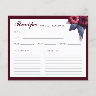 Gorgeous Burgundy Floral Bridal Shower Recipe Card