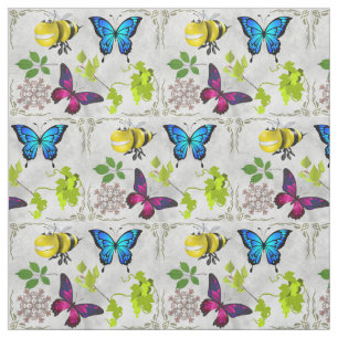 Gorgeous Butterflies Bees Foliage Vivid Pattern Fabric