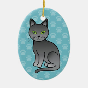 Gorgeous Cartoon Russian Blue Cat Sitting Ceramic Tree Decoration