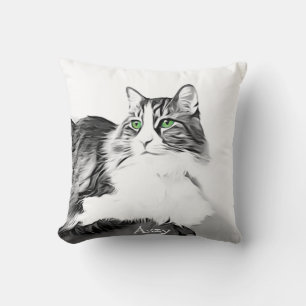 Gorgeous cat with green eyes stylised hand painted cushion