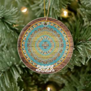 Gorgeous Chakras Mandala Custom Name Message Year Ceramic Ornament