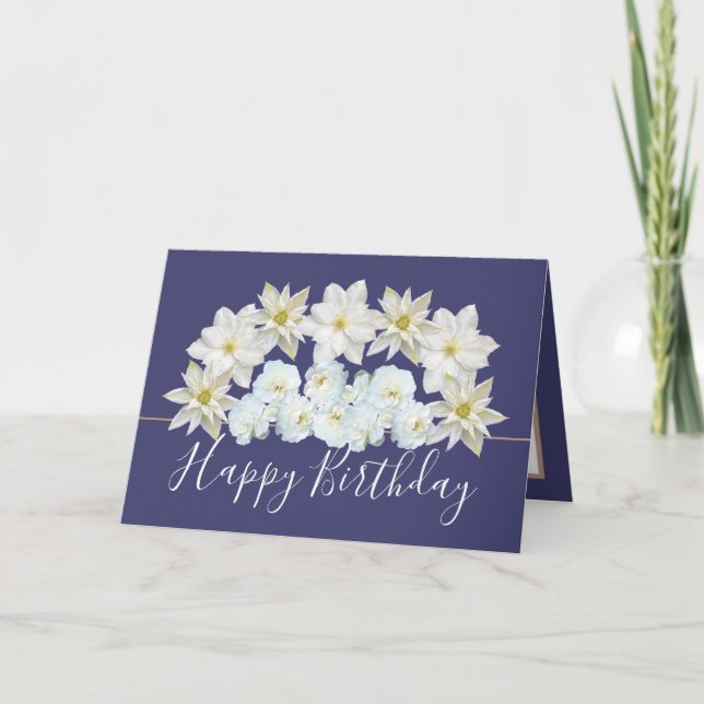 Gorgeous Chic Floral Bouquet White Flower Birthday Card (Front)