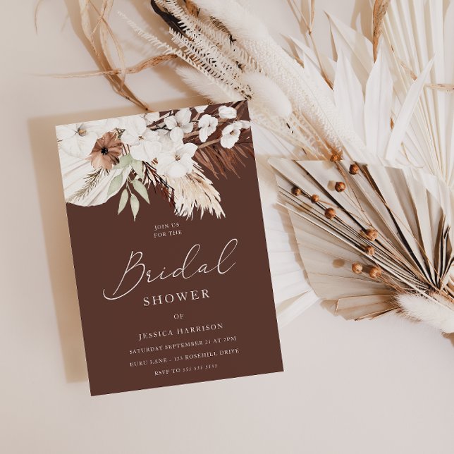 Gorgeous Chocolate Boho White Floral Bridal Shower Invitation (Creator Uploaded)