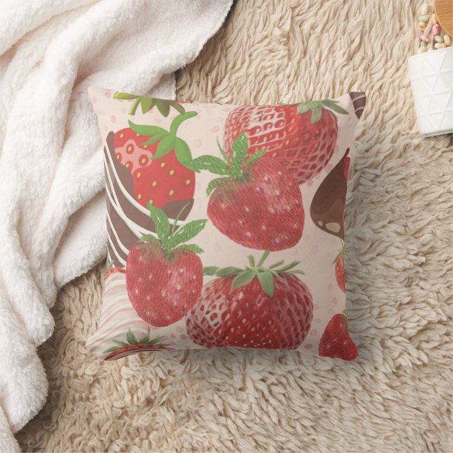 Gorgeous chocolate dipped strawberry design cushion (Blanket)