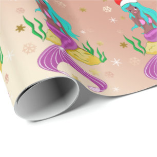 Gorgeous Christmas mermaid snowflake pattern gold Wrapping Paper