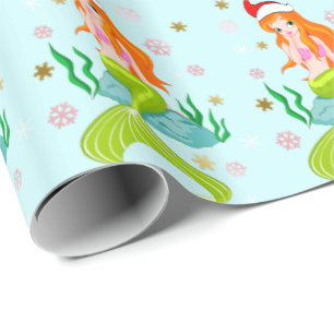 Gorgeous Christmas mermaid snowflake pattern gold Wrapping Paper