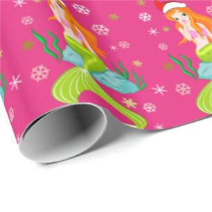 Gorgeous Christmas mermaid snowflake pattern gold Wrapping Paper