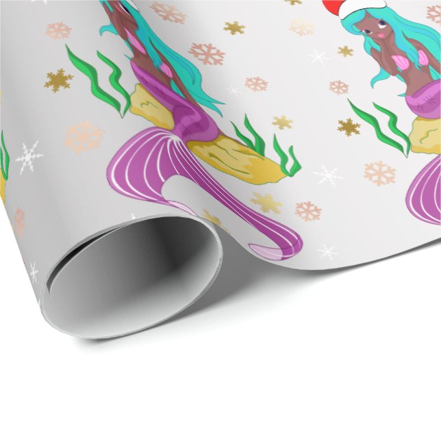 Gorgeous Christmas mermaid snowflake pattern gold Wrapping Paper (Roll Corner)