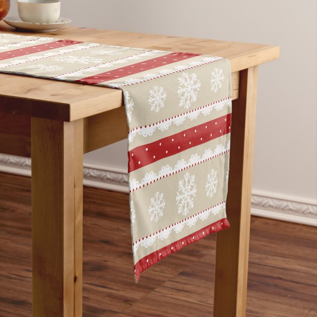 Gorgeous Christmas Snowflakes Pattern Short Table Runner (In Situ)