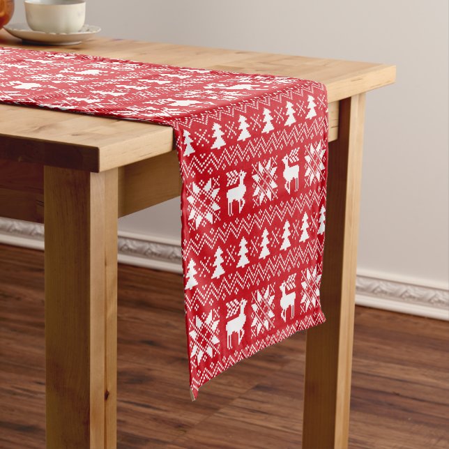 Gorgeous Christmas Sweater Inspired Red Design Short Table Runner (In Situ)