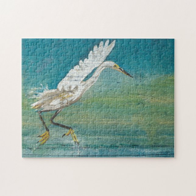 Gorgeous Coastal Egret Shore Bird Painting Jigsaw Puzzle (Horizontal)