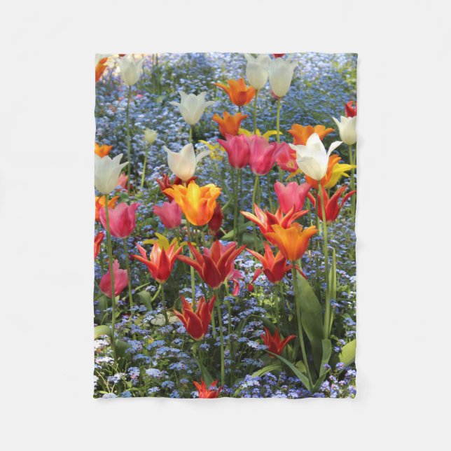 Gorgeous Coloured Tulips Fleece Blanket (Front)