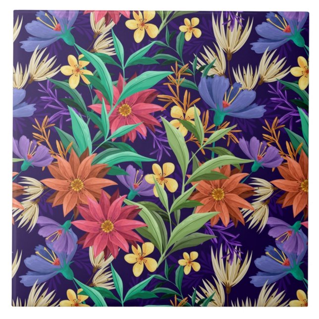Gorgeous Colourful Floral Ceramic Tile (Front)