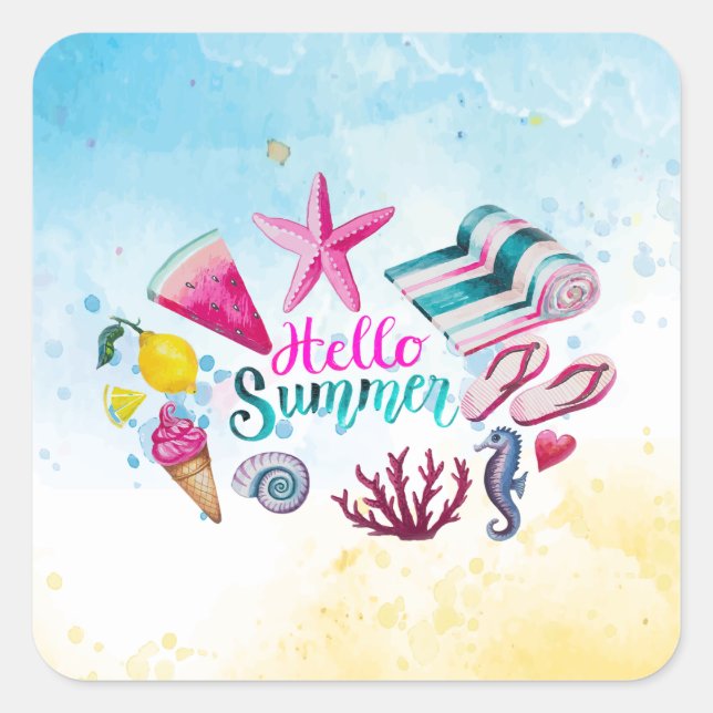Gorgeous Cool Hello Summer  Square Sticker (Front)
