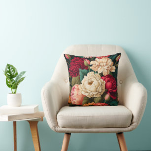Gorgeous Cream Pink Red Floral Throw Pillow