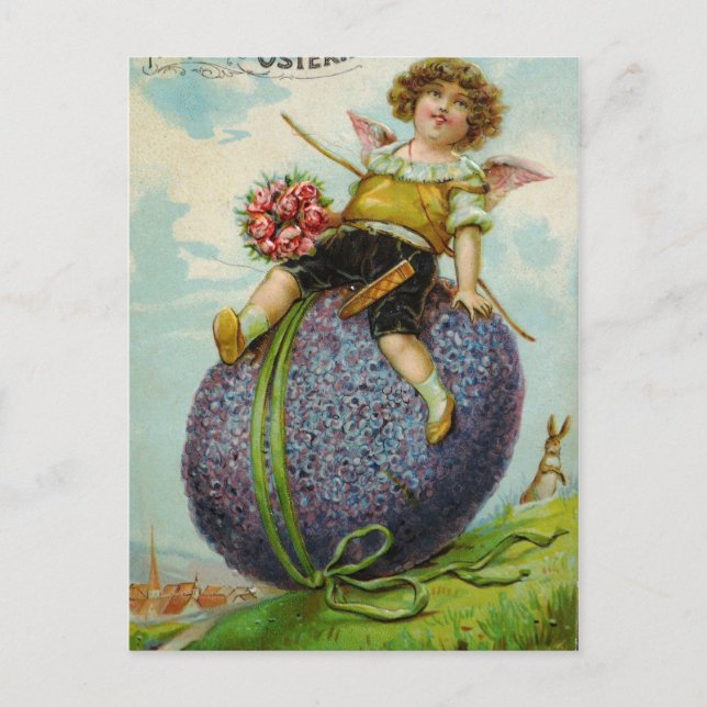 Gorgeous Cupid on Easter Egg Holiday Postcard (Front)