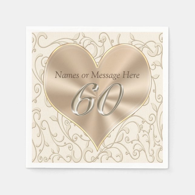 Gorgeous Custom 60th Aniversary Napkins, Birthday Napkin (Front)
