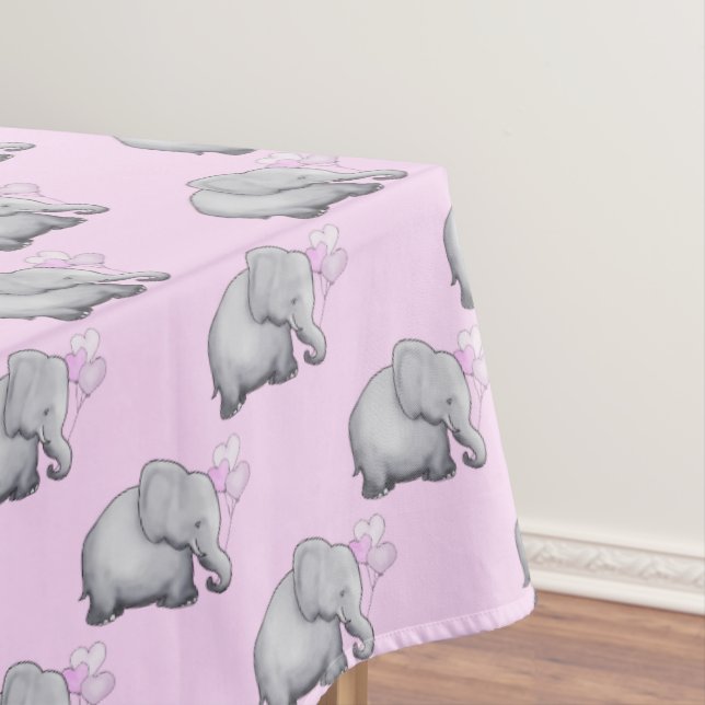 Gorgeous Cute Pink Elephants Baby Girl Nursery Tablecloth (In Situ)