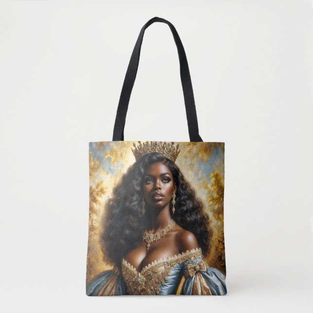 Gorgeous Dark-Skinned Queen Wearing Crown Tote Bag (Front)