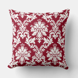 Gorgeous Deep Red Damask Floral Pattern Cushion