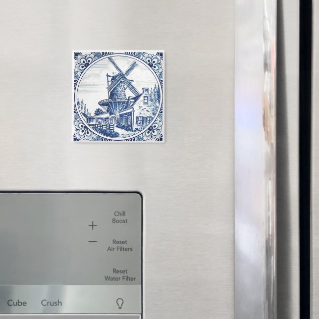Gorgeous Delft Blue Windmill Farmhouse Painting Magnet (In Situ (Fridge))