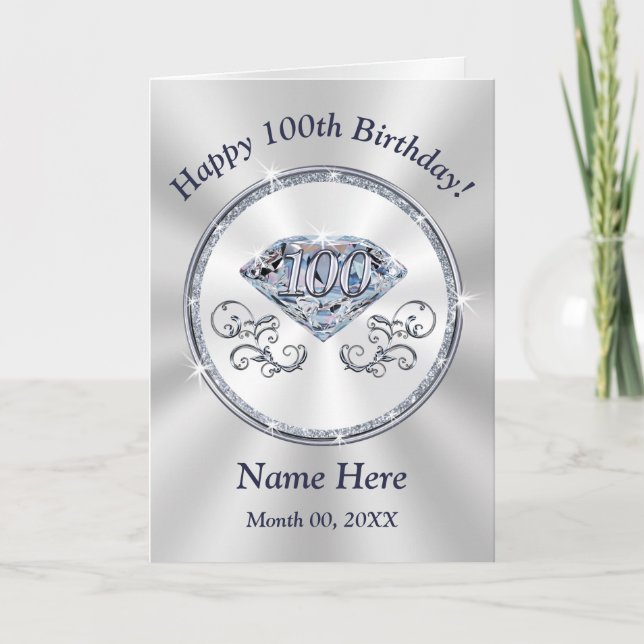 Gorgeous Diamond Personalized 100th Birthday Cards (Front)