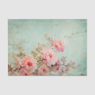 Gorgeous Distressed Pink Flowers on Edge of Tissue Paper