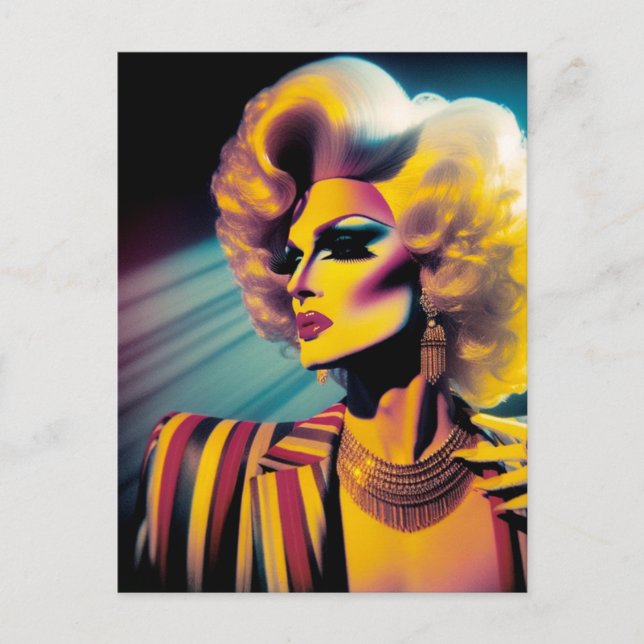 Gorgeous Drag Queen in a Colourful Striped Jacket Postcard (Front)