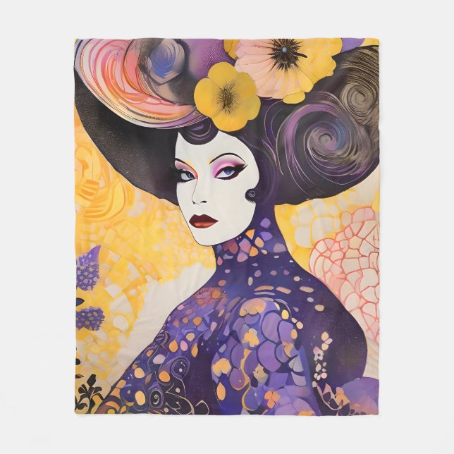 Gorgeous Drag Queen Klimt Style Fleece Blanket (Front)