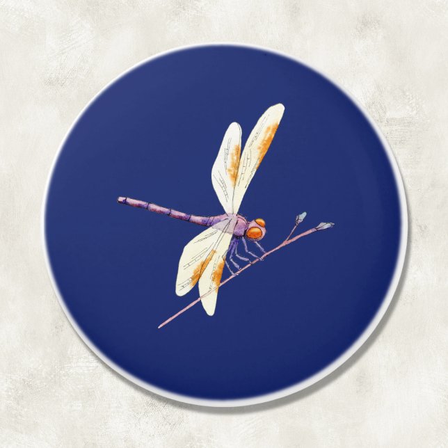 Gorgeous Dragonfly on Branch on Dark Blue Ceramic Knob (Creator Uploaded)