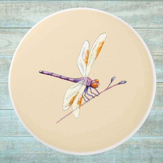 Gorgeous Dragonfly on Branch on Tan Ceramic Knob (Creator Uploaded)