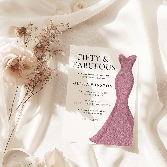 Gorgeous Dress Fifty & Fabulous 50th Birthday Invitation (Creator Uploaded)