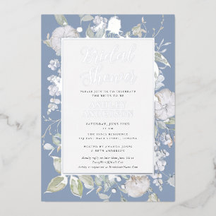 Gorgeous Dusty Blue Botanical Bridal Shower Silver