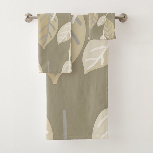 Gorgeous Earth Tone Taupe Leaves Bath Towel Set (Insitu)