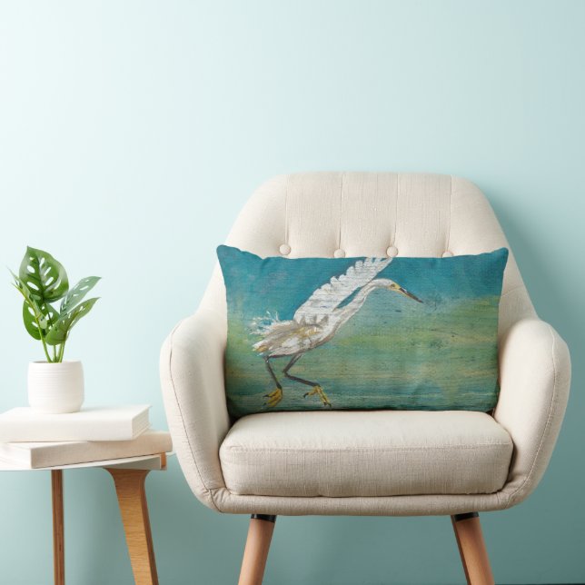Gorgeous Egret Art Lumbar Cushion (Chair)