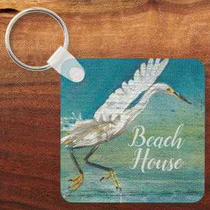 Gorgeous Egret Coastal Bird Art Key Ring