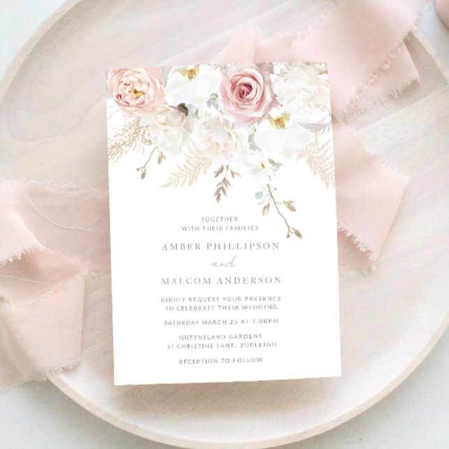 Gorgeous Elegance: Blush & White Floral Wedding Invitation (Creator Uploaded)