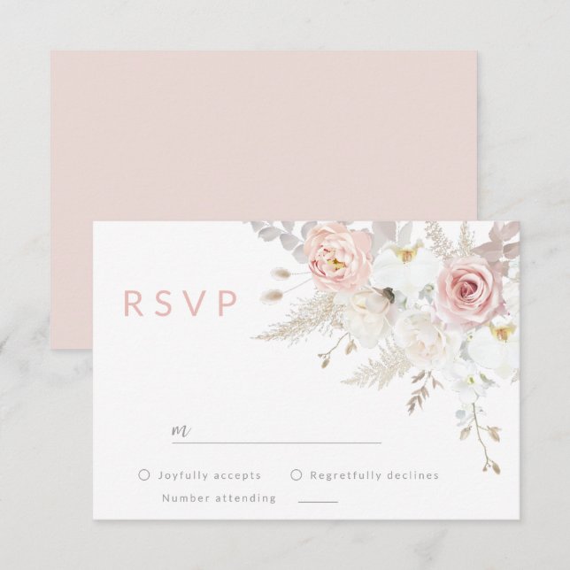 Gorgeous Elegance: Blush & White Floral Wedding RSVP Card (Front/Back)