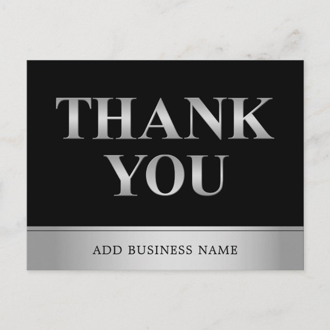 Gorgeous Elegant  Black Silver Business THANK YOU Postcard (Front)