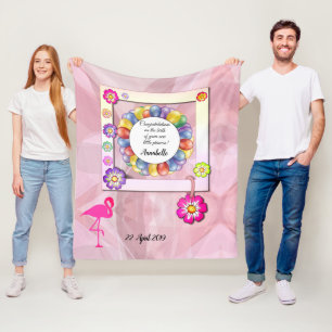 Gorgeous Elegant Floral Flamingo Personalise Fleece Blanket