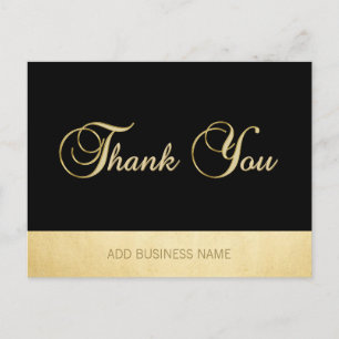 Gorgeous Elegant Gold Black Business THANK YOU Postcard