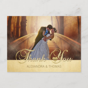 Gorgeous Elegant Gold Heart Thank You Wedding Postcard