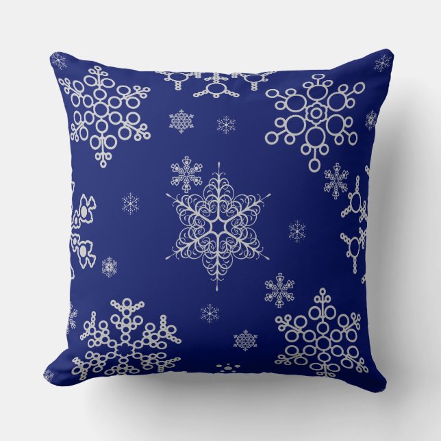 Gorgeous Elegant Snowflakes Pattern On Navy Blue Cushion (Front)