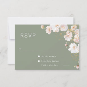 Gorgeous Enchanted Wildflowers Sage Green Wedding RSVP Card