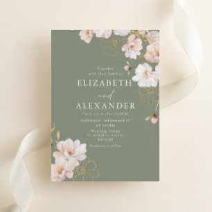 Gorgeous Enchanted Wildflowers Sage Wedding Invitation