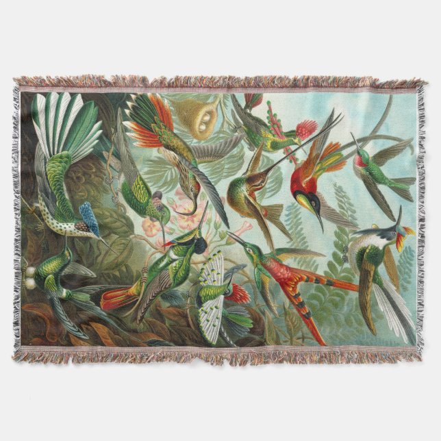 Gorgeous Ernst Haeckel Hummingbirds Throw Blanket (Front)
