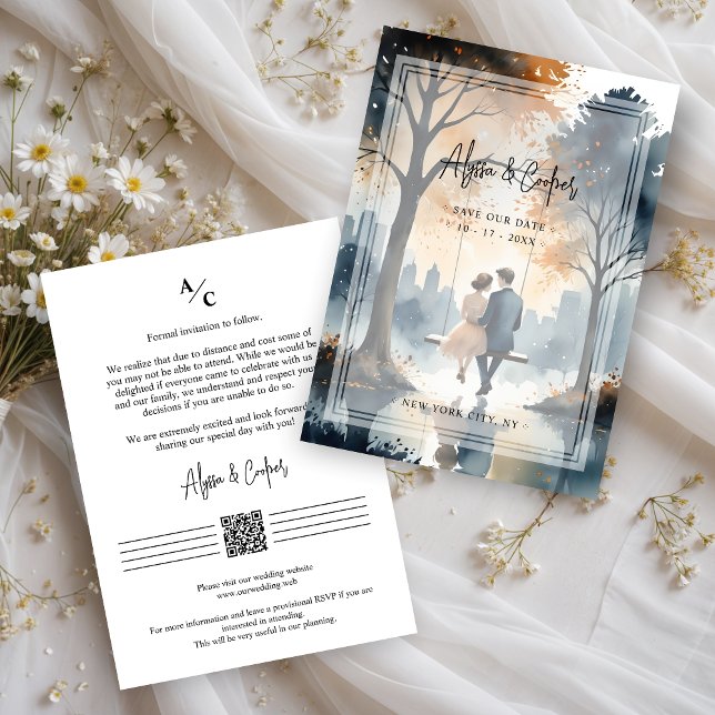 Gorgeous Exquisite Couple Swinging NY Park Wedding Save The Date (Gorgeous Exquisite Couple Swinging in NY Park Wedding Save the Dates Cards.)