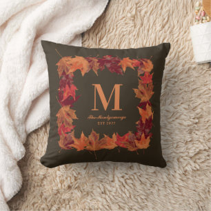 Gorgeous Fall Autumn Leaves Monogram Cushion