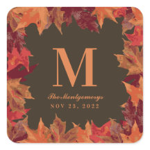 Gorgeous Fall Autumn Leaves Monogram Wedding Party